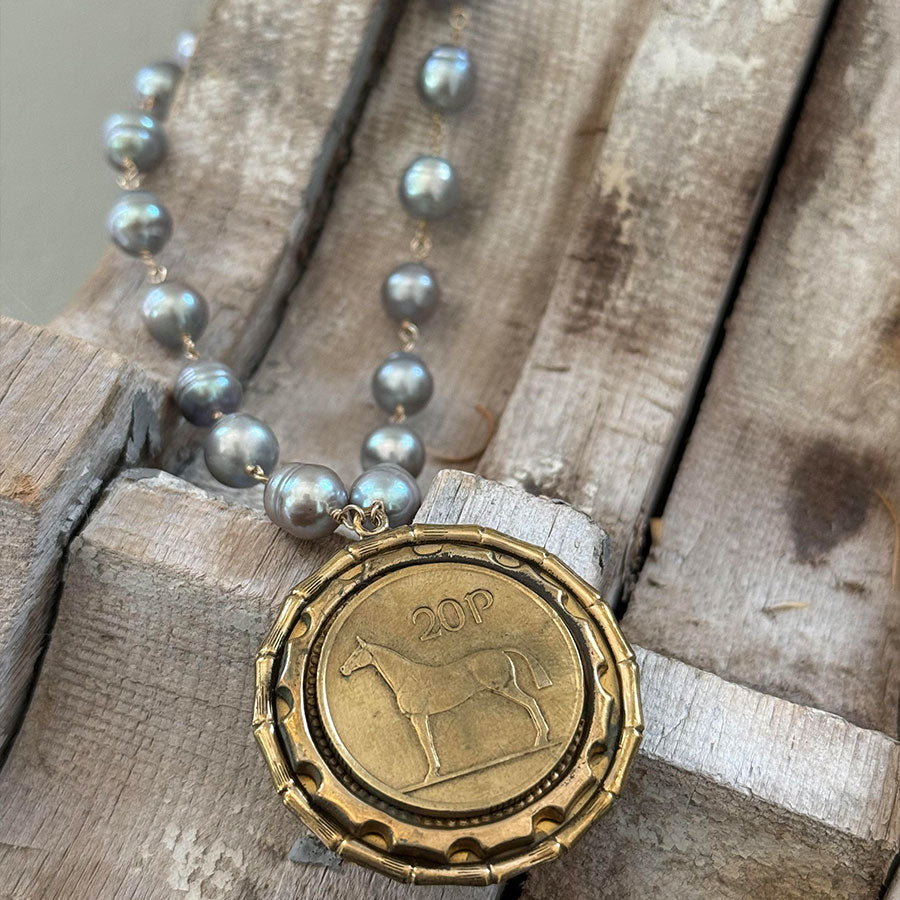 Buffalo Nickel with Gray Round Fresh Water Pearls