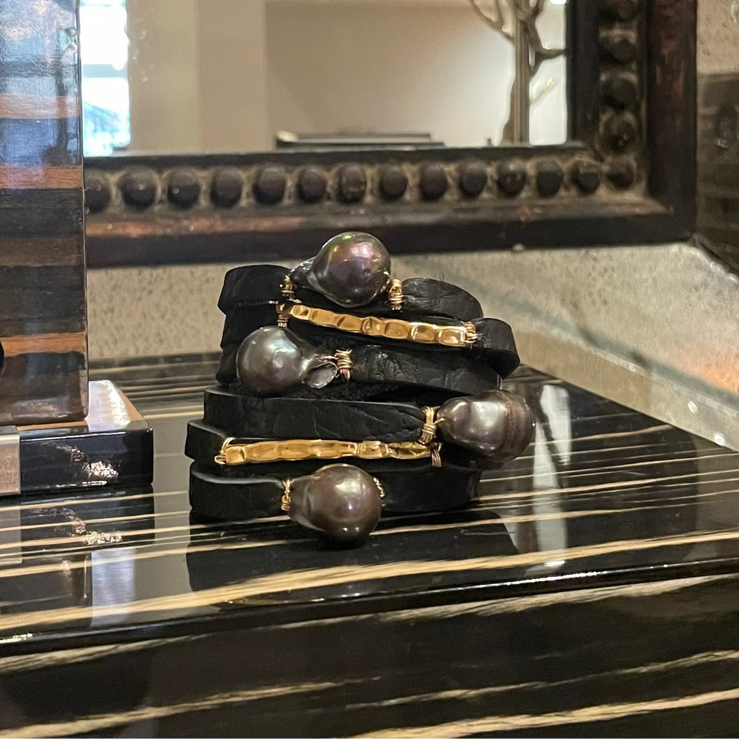 Yountville Black Bison with Gray Baroque Pearls