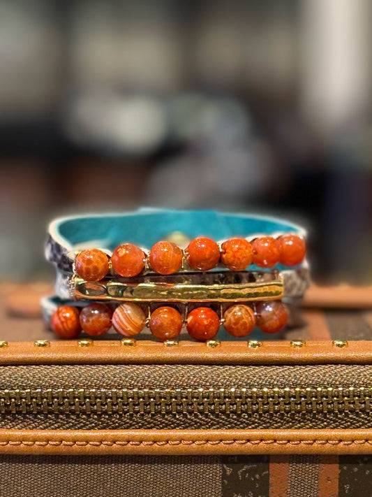 CARMELA BROWN AND BONE PYTHON WITH ORANGE CARNELIAN