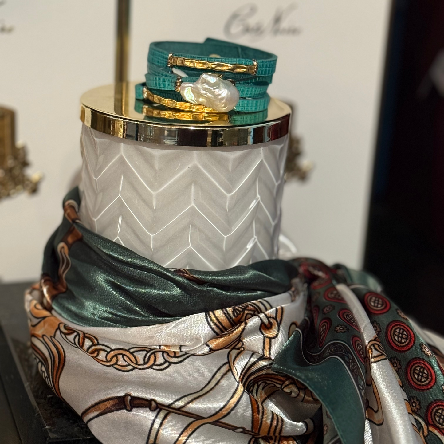 Carmela turquoise with white baroque pearl