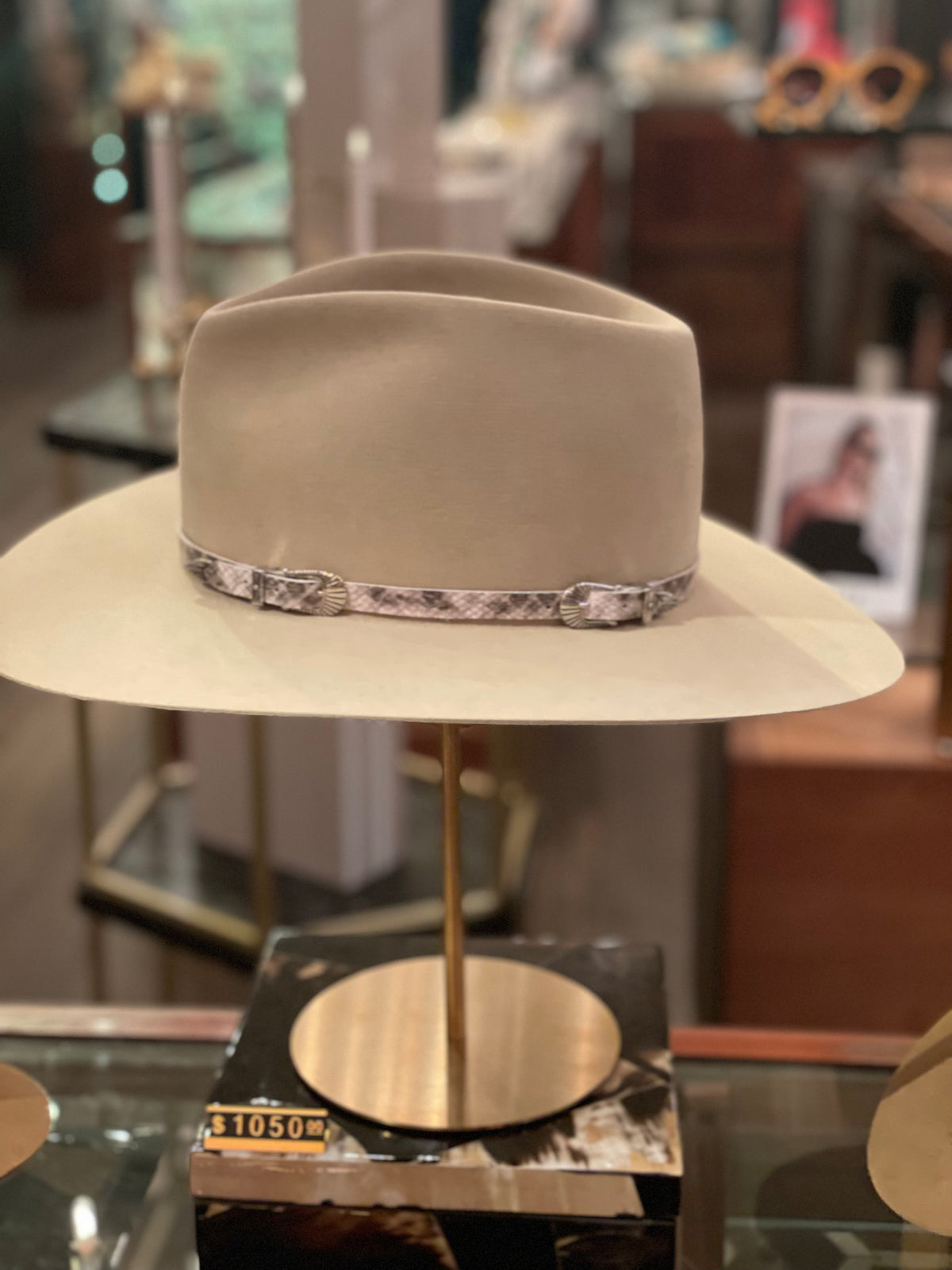 NATURAL LIGHT BROWN PYTHON LEATHER HATBAND WITH 18k GOLD PLATED BUCKLES